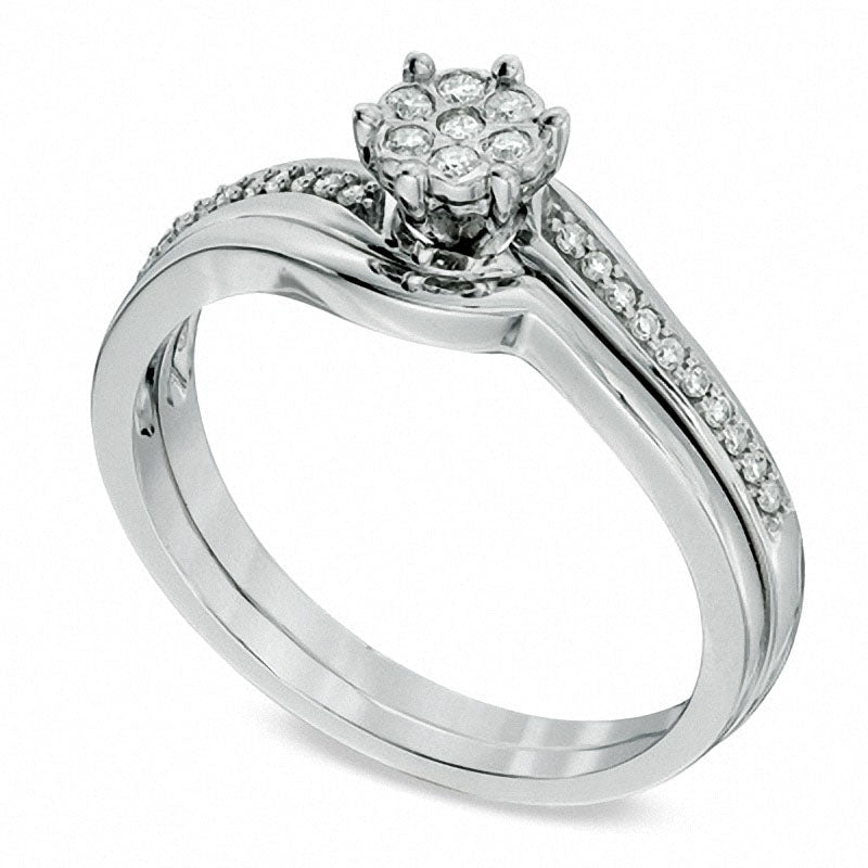 0.10 CT. T.W. Natural Diamond Cluster Bridal Engagement Ring Set in Solid 10K White Gold