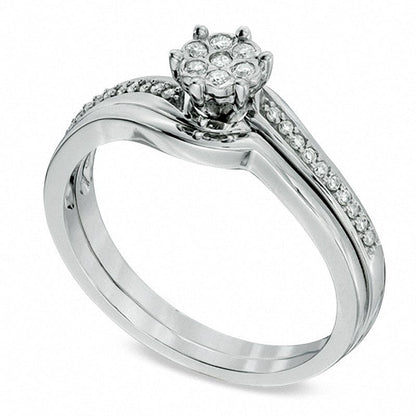 0.10 CT. T.W. Natural Diamond Cluster Bridal Engagement Ring Set in Solid 10K White Gold