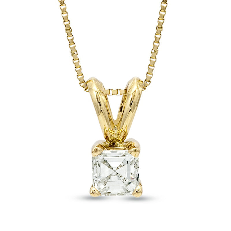 0.63 CT. Certified Asscher-Cut Natural Clarity Enhanced Solitaire Pendant in 18K Gold (I/VS2)