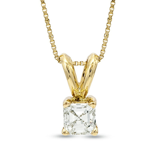 0.63 CT. Certified Asscher-Cut Natural Clarity Enhanced Solitaire Pendant in 18K Gold (I/VS2)