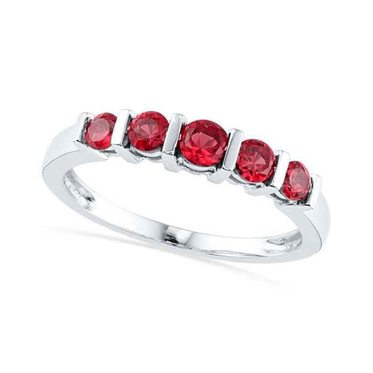 Lab-Created Ruby Five Stone Anniversary Band in Sterling Silver