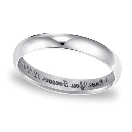 Ladies' 3.0mm Engraved Low Dome Wedding Band in Solid 14K White Gold (25 Characters)