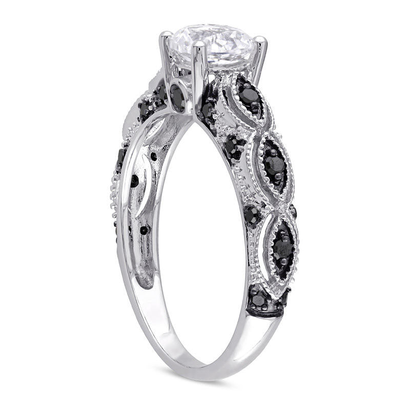 6.0mm Lab-Created White Sapphire and 0.25 CT. T.W. Enhanced Black Diamond Engagement Ring in Solid 10K White Gold
