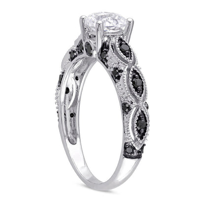 6.0mm Lab-Created White Sapphire and 0.25 CT. T.W. Enhanced Black Diamond Engagement Ring in Solid 10K White Gold