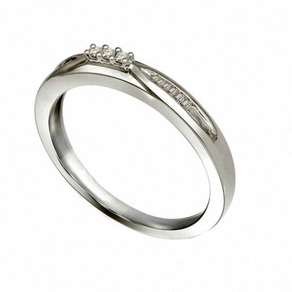 Ladies' Natural Diamond Accent Three Stone Wedding Band in Solid 10K White Gold