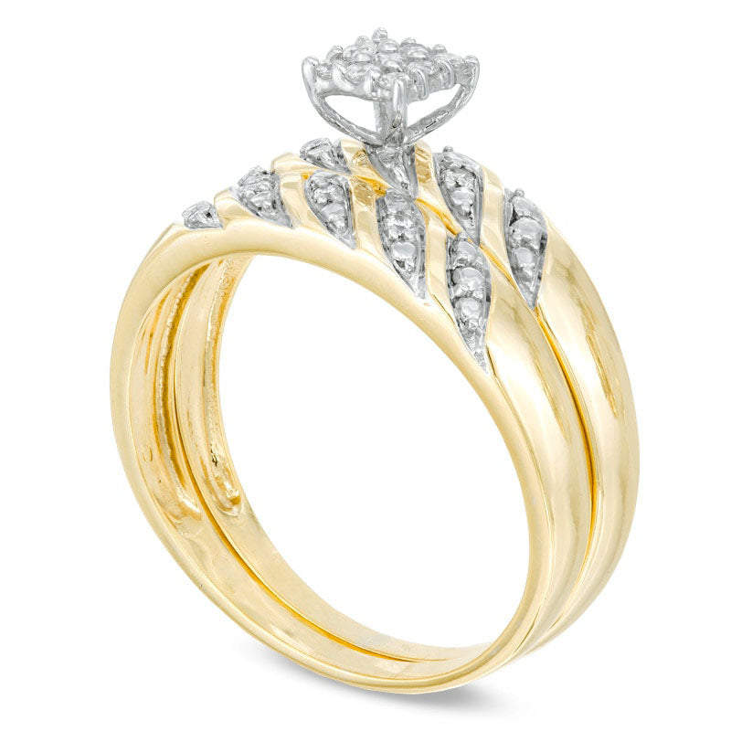 0.13 CT. T.W. Natural Diamond Bridal Engagement Ring Set in Solid 10K Yellow Gold