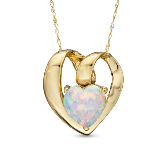 7.0mm Heart-Shaped Simulated Opal Pendant in 10K Yellow Gold
