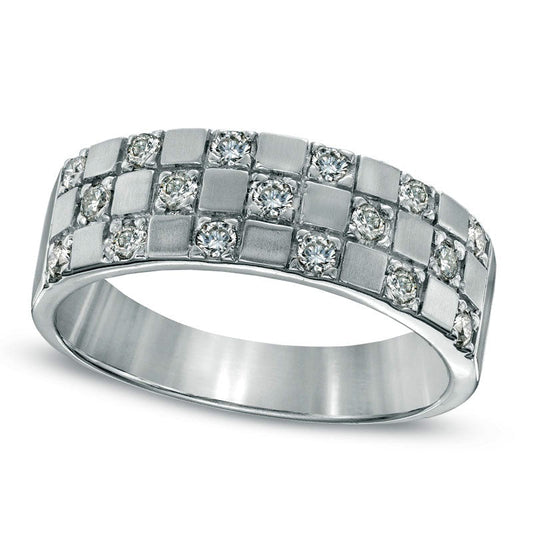 Men's 0.50 CT. T.W. Natural Diamond Checkered Band in Solid 14K White Gold