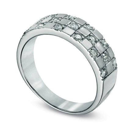 Men's 0.50 CT. T.W. Natural Diamond Checkered Band in Solid 14K White Gold