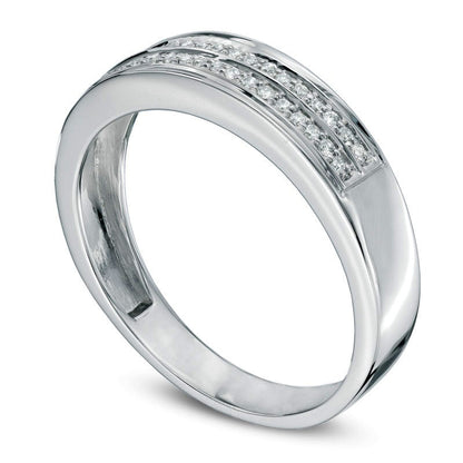 Men's 0.17 CT. T.W. Natural Diamond Double Row Wedding Band in Solid 10K White Gold