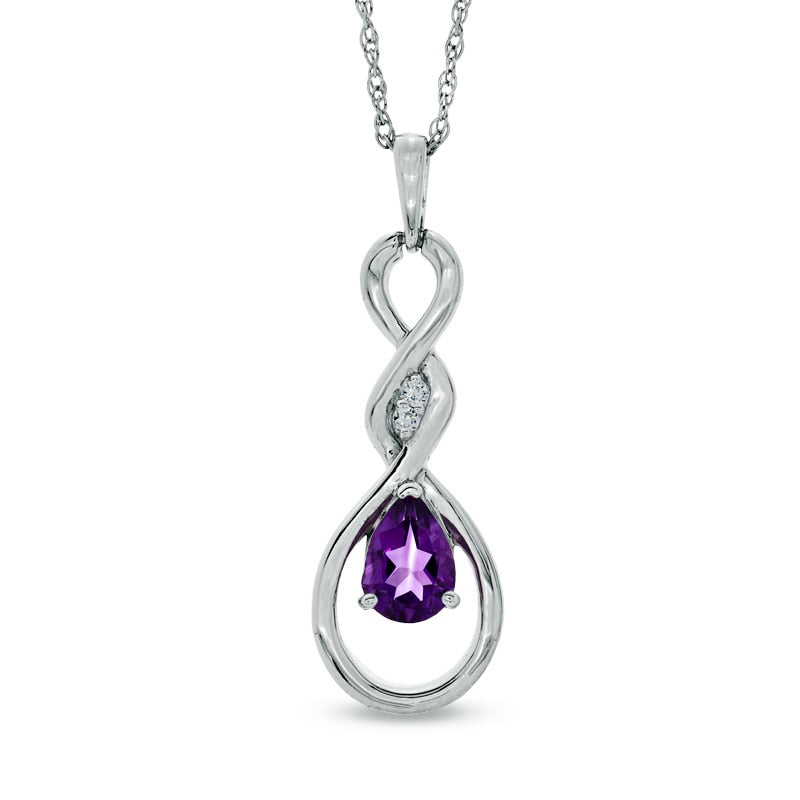 Pear-Shaped Amethyst and Natural Diamond Accent Twist Pendant in Sterling Silver