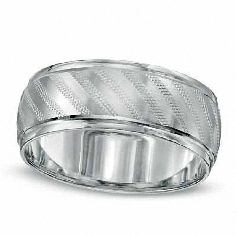 Ladies' 8.0mm Textured Wedding Band in Solid 10K White Gold