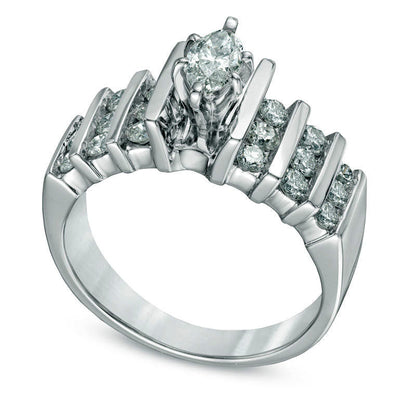 1.0 CT. T.W. Marquise Natural Diamond Multi-Row Engagement Ring in Solid 14K White Gold