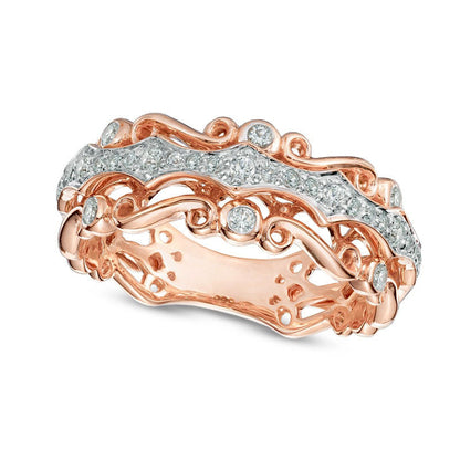 0.25 CT. T.W. Natural Diamond Antique Vintage-Inspired Scroll Band in Solid 10K Rose Gold