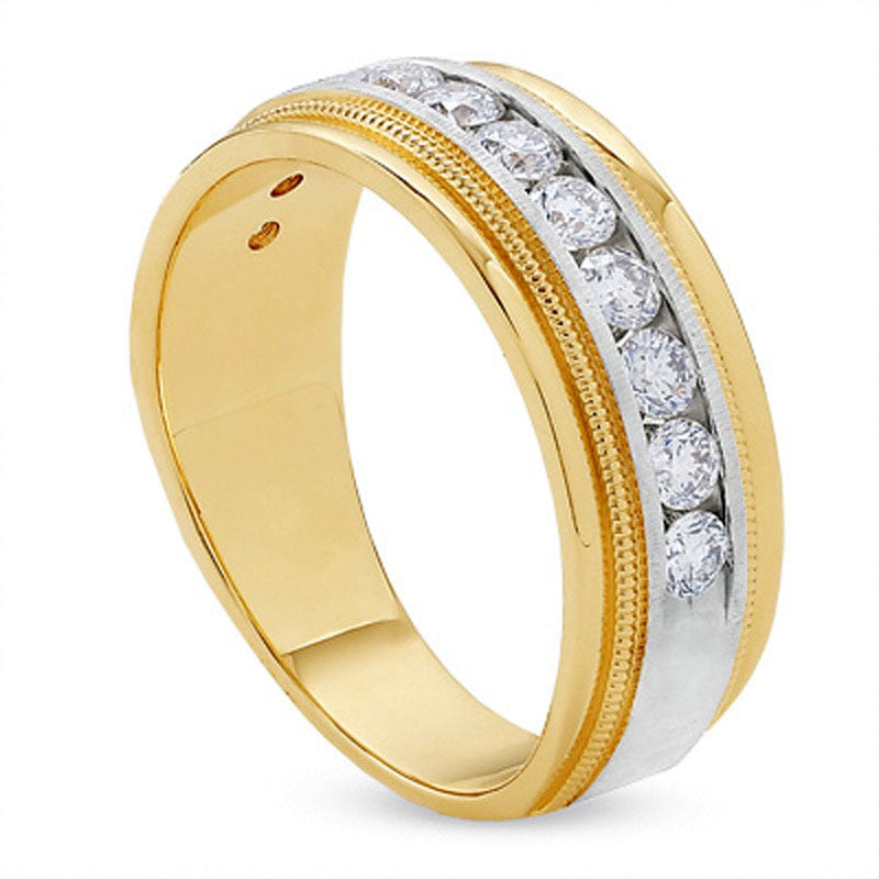 Men's 1.0 CT. T.W. Natural Diamond Milgrain Band in Solid 14K Two-Tone Gold
