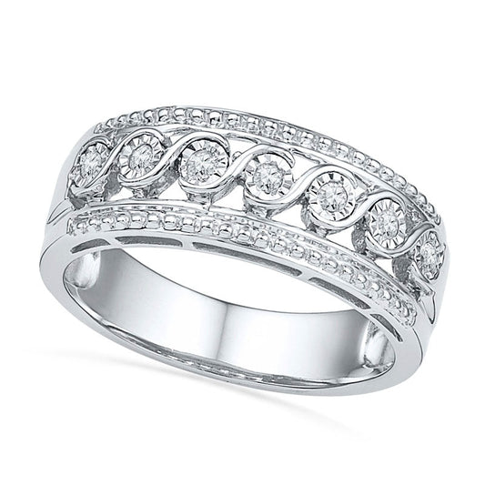 0.10 CT. T.W. Natural Diamond Rolling Wave Band in Sterling Silver