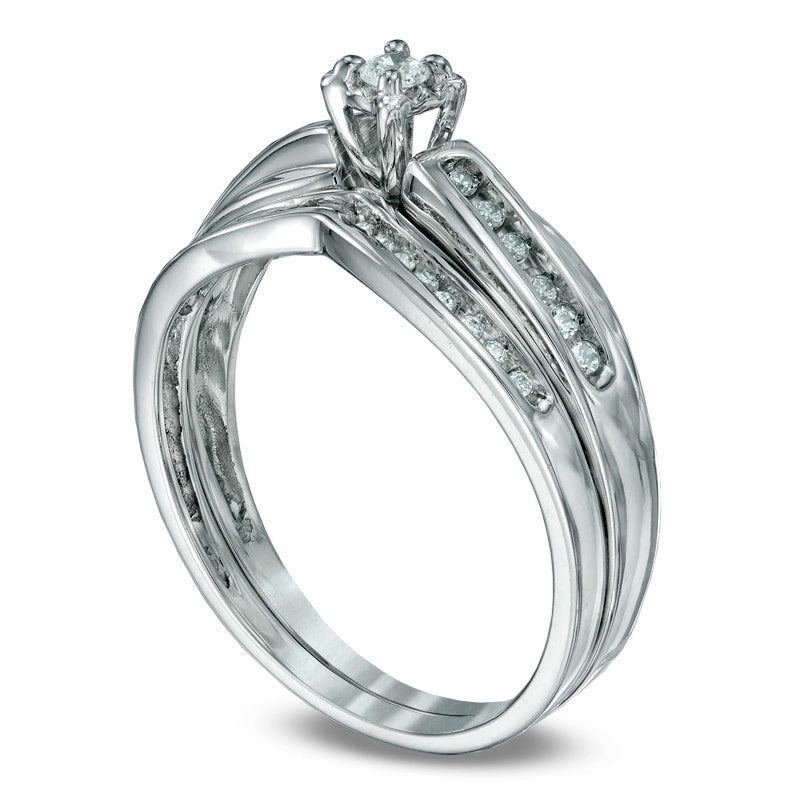 0.17 CT. T.W. Natural Diamond Bridal Engagement Ring Set in Sterling Silver
