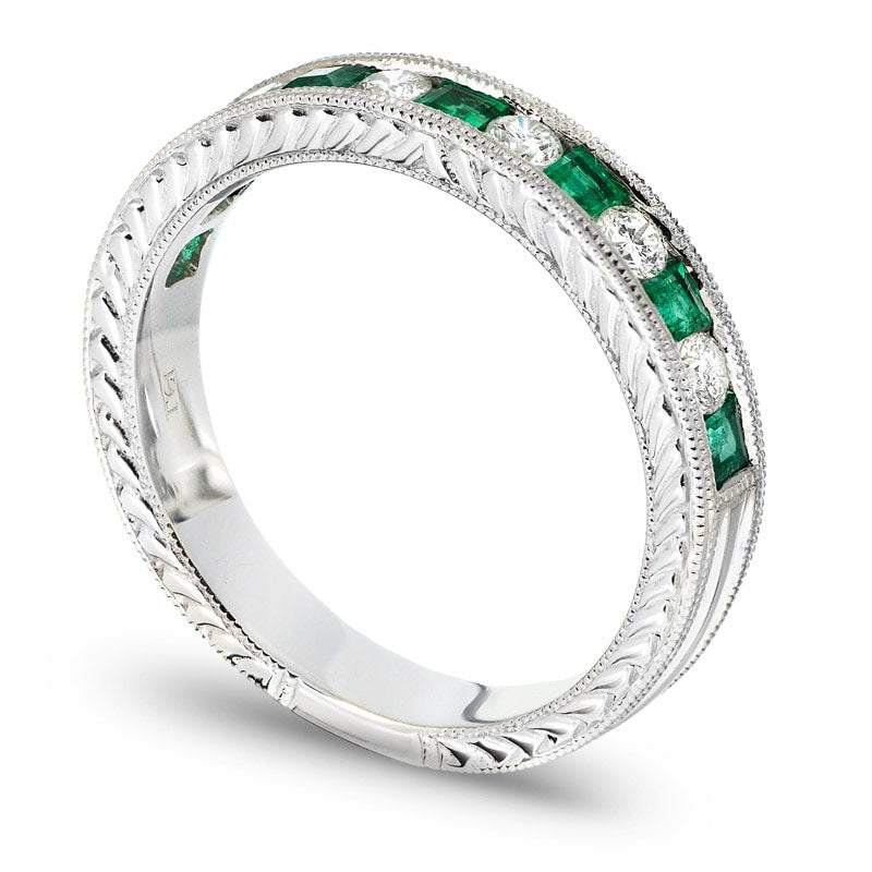 Princess-Cut Emerald and 0.25 CT. T.W. Natural Diamond Band in Solid 14K White Gold