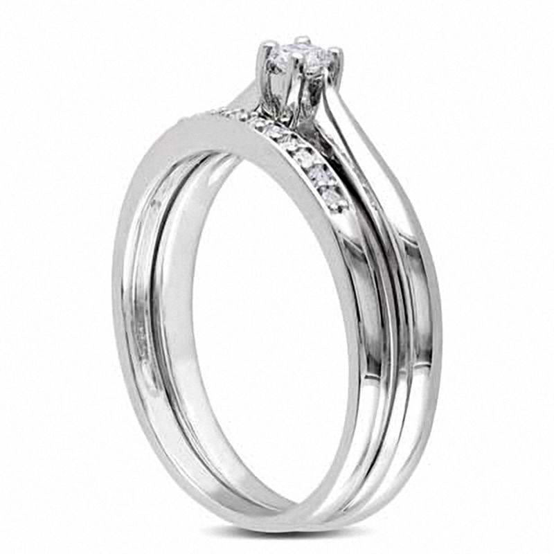 0.17 CT. T.W. Natural Diamond Bridal Engagement Ring Set in Sterling Silver