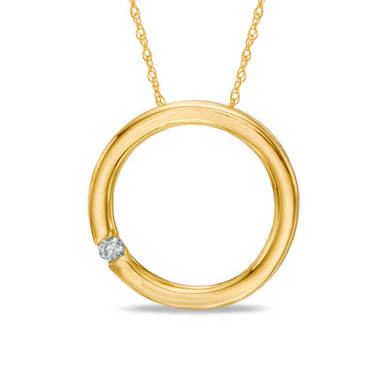 Natural Clarity Enhanced Accent Solitaire Circle Pendant in 10K Yellow Gold
