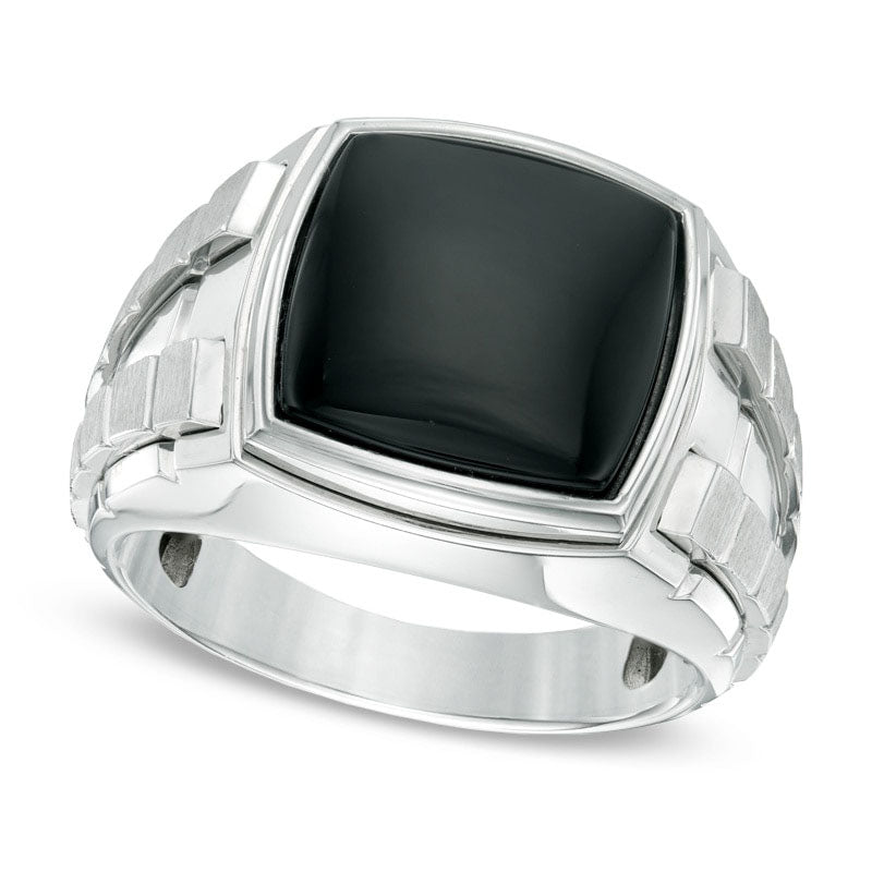 Men's 13.0mm Square-Cut Onyx Ring in Sterling Silver