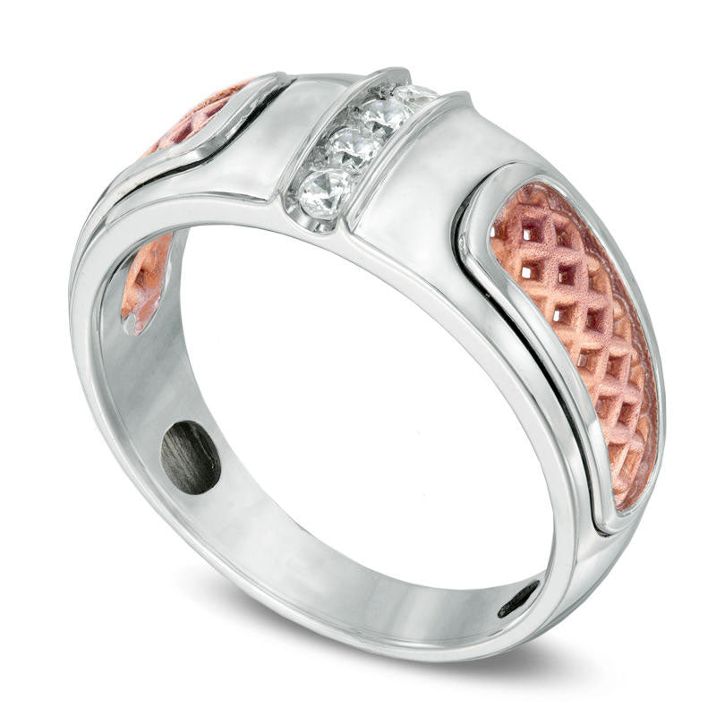 Men's 0.20 CT. T.W. Natural Diamond Wedding Band in Solid 14K Two-Tone Gold