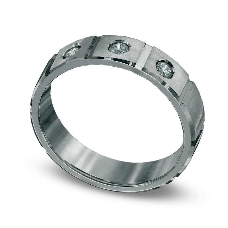 Men's 0.20 CT. T.W. Natural Diamond Three Stone Wedding Band in Solid 14K White Gold