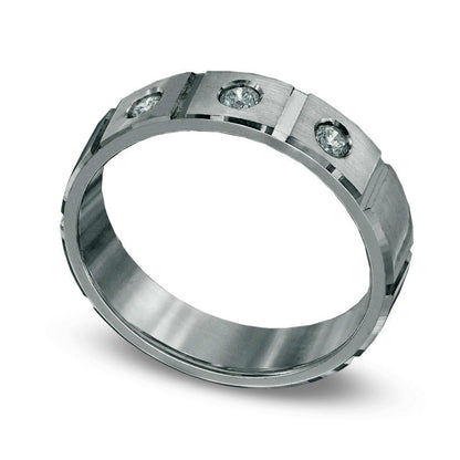 Men's 0.20 CT. T.W. Natural Diamond Three Stone Wedding Band in Solid 14K White Gold