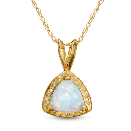 7.0mm Trillion-Cut Lab-Created Opal Pendant in 10K Yellow Gold