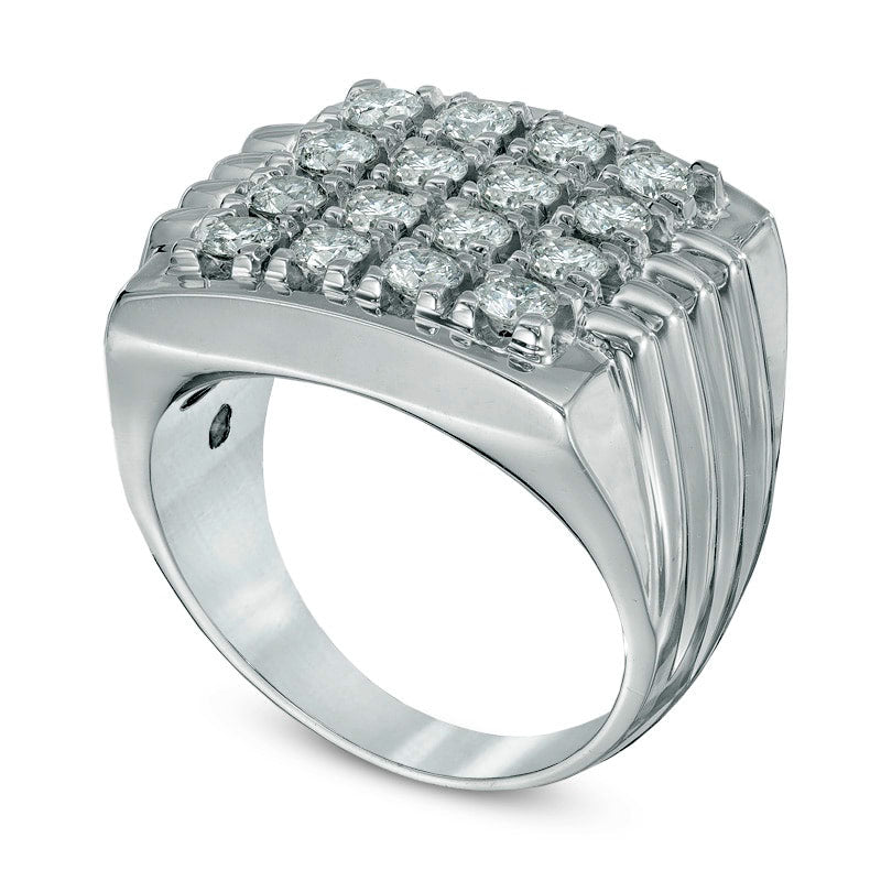 Men's 1.88 CT. T.W. Natural Diamond Square Top Cluster Ring in Solid 14K White Gold