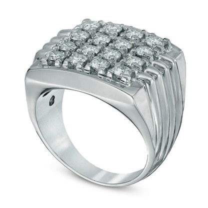 Men's 1.88 CT. T.W. Natural Diamond Square Top Cluster Ring in Solid 14K White Gold