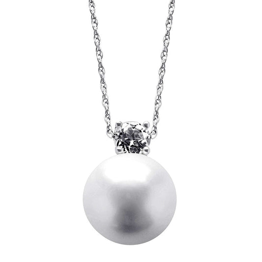 12.0 - 13.0mm Cultured Freshwater Pearl and White Topaz Pendant in Sterling Silver