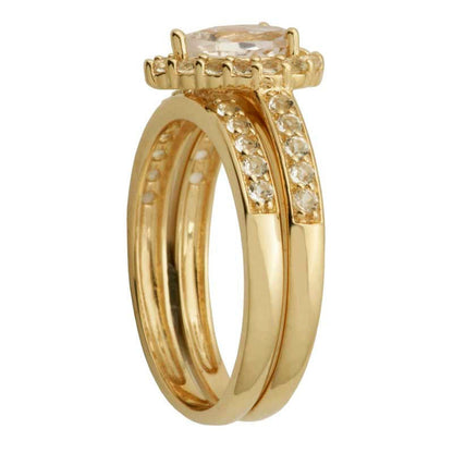 Pear-Shaped White Topaz Frame Bridal Engagement Ring Set in Solid 10K Yellow Gold