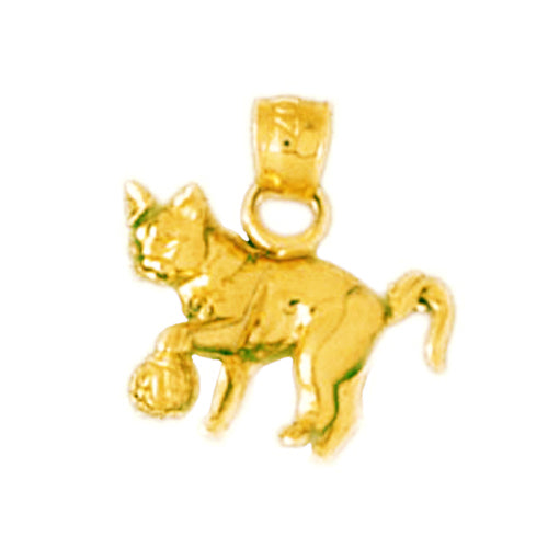 14K Gold 3 Dimensional Cat with Ball Charm