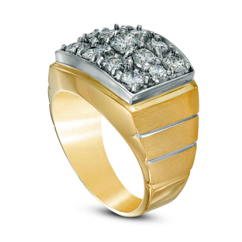 Men's 2.0 CT. T.W. Natural Diamond Square Cluster Comfort Fit Ring in Solid 10K Yellow Gold