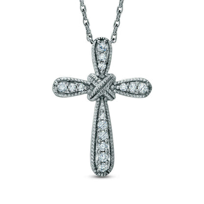 0.17 CT. T.W. Natural Diamond Antique Vintage-Style Cross "X" Pendant in Sterling Silver