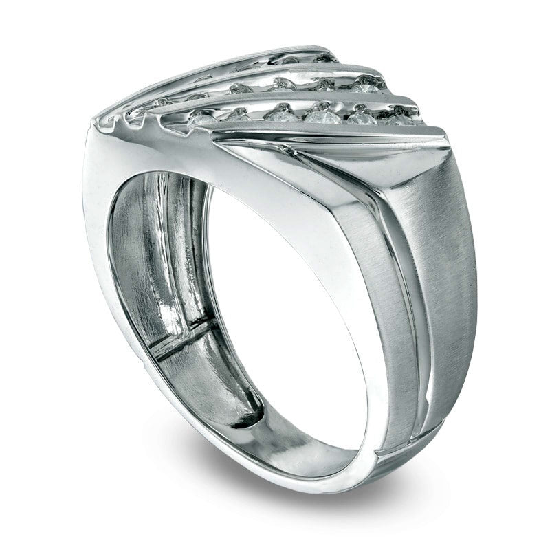 Men's 0.50 CT. T.W. Natural Diamond Slant Ring in Solid 14K White Gold