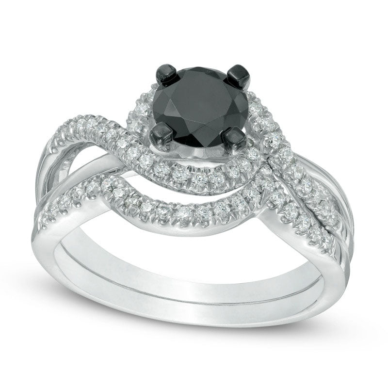 1.20 CT. T.W. Enhanced Black and White Natural Diamond Swirl Bridal Engagement Ring Set in Solid 10K White Gold
