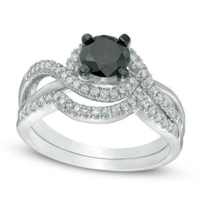 1.20 CT. T.W. Enhanced Black and White Natural Diamond Swirl Bridal Engagement Ring Set in Solid 10K White Gold