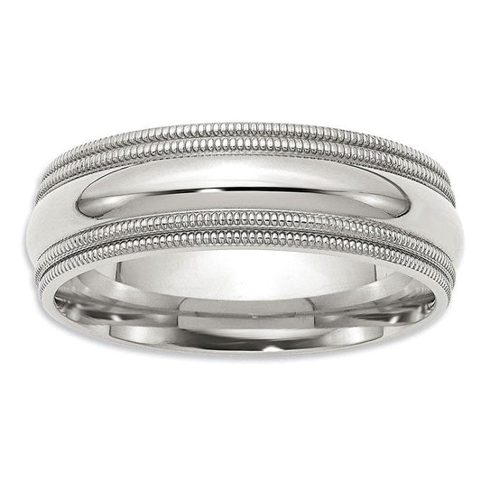 Men's 7.0mm Comfort Fit Double Row Milgrain Wedding Band in Sterling Silver