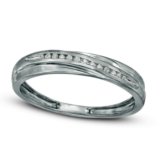 Men's 1/20 Natural Diamond Slant Wedding Band in Solid 10K White Gold