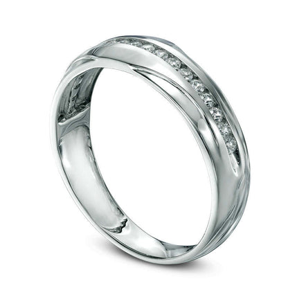 Men's 0.33 CT. T.W. Natural Diamond Center Row Wedding Band in Solid 10K White Gold