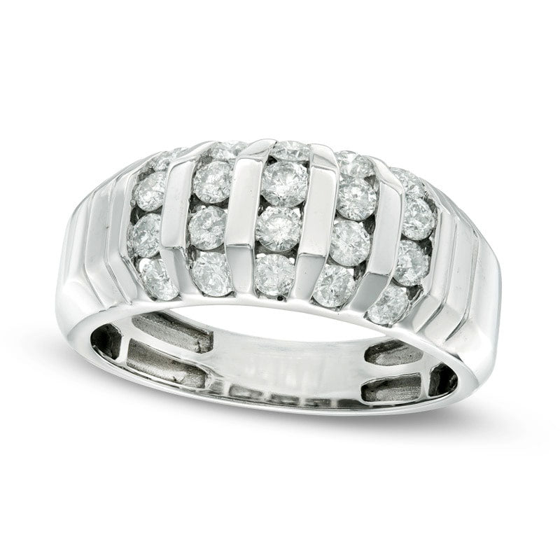Men's 1.0 CT. T.W. Natural Diamond Dome Anniversary Band in Solid 10K White Gold