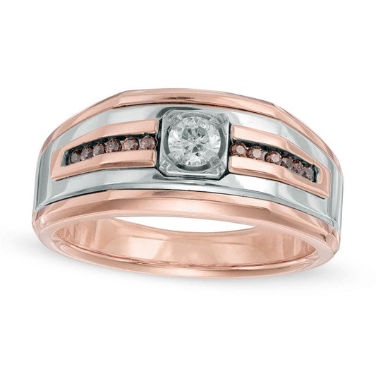 Men's 0.50 CT. T.W. Champagne and White Natural Diamond Comfort Fit Band in Solid 14K Two-Tone Gold