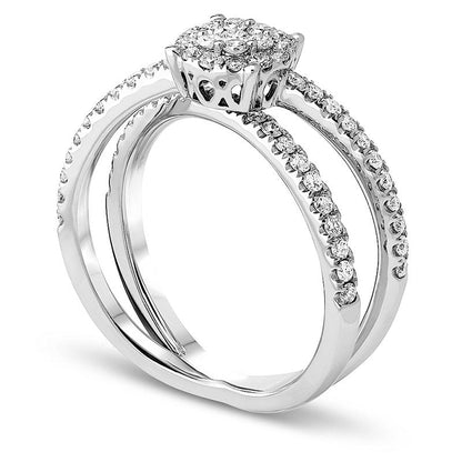0.75 CT. T.W. Natural Diamond Cluster Orbit Engagement Ring in Solid 18K White Gold