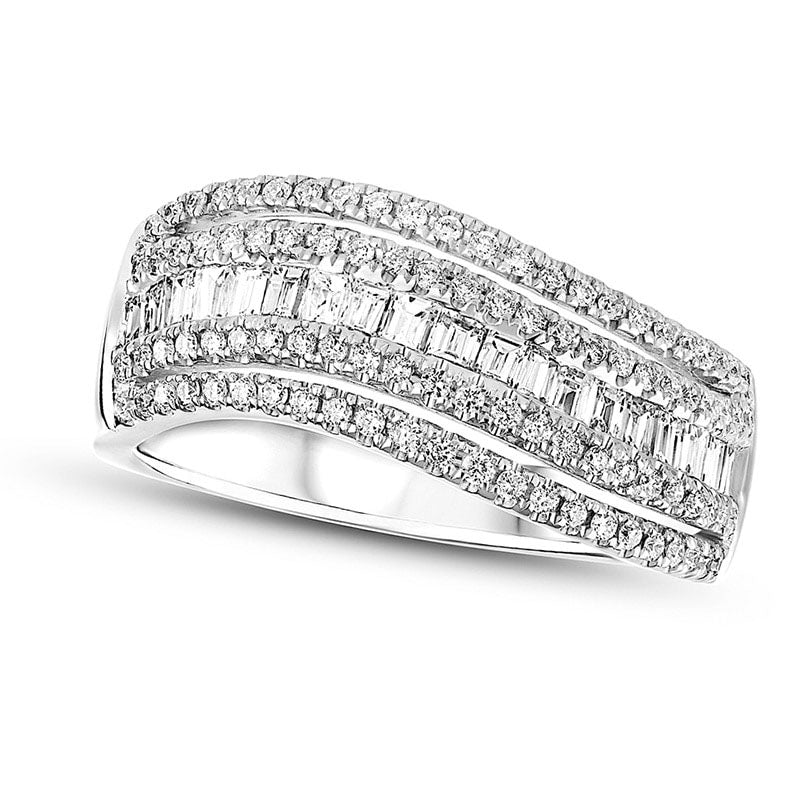 0.88 CT. T.W. Baguette and Round Natural Diamond Anniversary Band in Solid 18K White Gold (G/I1)