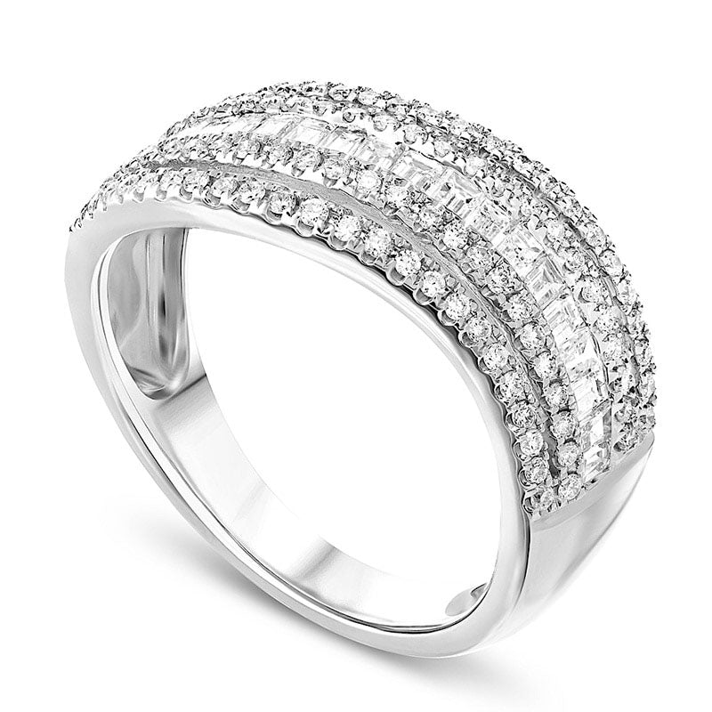 0.88 CT. T.W. Baguette and Round Natural Diamond Anniversary Band in Solid 18K White Gold (G/I1)