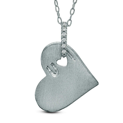 0.05 CT. T.W. Natural Diamond "I Heart U" Cutout Heart Pendant in Sterling Silver