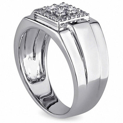Men's 0.50 CT. T.W. Composite Natural Diamond Square Frame Ring in Solid 10K White Gold