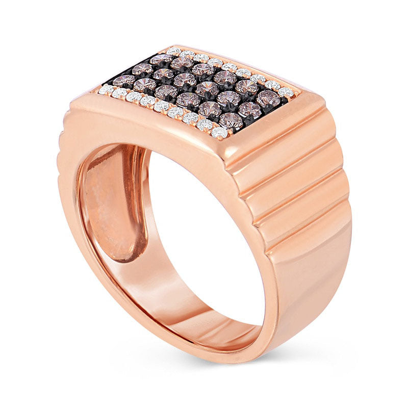 Men's 0.75 CT. T.W. Champagne and White Natural Diamond Multi Row Ring in Solid 14K Rose Gold